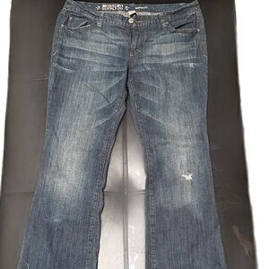Dark Blue Low Rise Distressed Bootcut Jeans